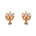 Unique gold candelabra stud earrings with clear sparkling zircon crystals for women - Candlestick - Rose Gold