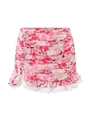 Minigonna rosa a fiori con bordi in pizzo e dettaglio bottoni laterali - S / Gonna