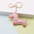 Pink leather dachshund dog keychain with golden hardware for bags and car keys - Dachshund / Small Pink Keychain Style