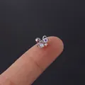 20G heart-shaped stainless steel ear stud with AB colorful zircon stone on fingertip - Double Heart Aurora Gemstone Style (HSPJ308-4#S)