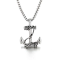 Silver stainless steel anchor pendant with rope detail on a box chain for men - Steel Color (KP97652-WGSF)