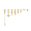 7-piece gold earrings set with tassel pendants, cubic zirconia, and blue gemstone - Gold (TZ00477)