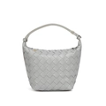 Elegant light gray woven leather handbag with handcrafted texture and top handle - B2051# Agate Grey