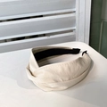 Elegant beige wide pleated faux leather headband for women with black non-slip lining - Cream White