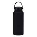 Matte black insulated stainless steel water bottle with portable handle lid - Black