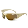 Y2K sporty sunglasses in matte gold finish with brown lenses and wrap-around frame - Gold Frame Tea Lens