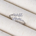 Close-up of double-layered silver open ring with sparkling pavé cubic zirconia - Crisscross Double Row White Zircon White Gold Style (Style 17 White Gold)