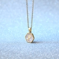Hexagonal gold titanium steel necklace with white shell inlay featuring letter F pendant - Letter F