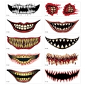 Detail showing 10 sets of waterproof Halloween mouth tattoos with scary devil fang designs - FF021-030 Horror Mouth Set
