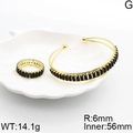 Conjunto de joyas doradas con piedras negras rectangulares, pulsera y anillo - Dorado-Negro