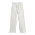 Damen Freizeithose in Weiß mit hoher Taille, Kordelzug und weitem Bein aus weichem Strickstoff - S / Pants