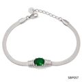 Bracciale a catena serpente argento con pietra ovale smeraldo e targhetta S. Steel - Verde Argento (SBP057)