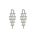 Silver geometric trapezoid drop earrings with flexible metallic bar tiers and u-shaped hooks - Geometric Trapezoid Drop Earrings - Silver