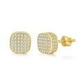Hip hop style gold plated square micro-pave zircon stud earrings with screw back design - Gold (OHE110-2 Yellow Gold)