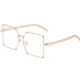 Oversized gold square frame glasses with chain temples and rivet details in transparent - Gold Frame White Lens