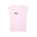 Top in maglia rosa senza maniche con scollo a V e decorazione in metallo dorato su bianco - XS / Rosa