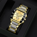 Close-up of luxury gold and silver mesh strap chronograph watch inside a black gift box - Watch Only Style / Two-tone Gold Watch