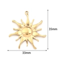 Detailed view of golden sun-shaped stainless steel pendant with 33mm x 35mm dimensions - Sunflower / 2 Pcs/Set / Gold