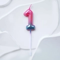 Pink and blue gradient number 1 birthday candle with gold glitter and slim purple stick - Pink Lake Blue Gradient Number 1 Candle
