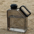 Dark grey transparent square sports water bottle with handle and internal ice element - Black