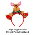 Christmas reindeer headband with glasses and pink antlers for festive party holiday decoration - TK-26-1 (Striped Single Head Plush Headband - Deer)
