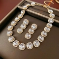 Detail view of crystal water drop necklace and earrings set on a textured display tray - 31# Necklace-Gold (2pcs Set)