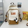 Ivory and brown vintage backpack with SJM print and cute panda pendant detail - Brown With Panda