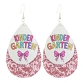 Faux leather double layer teardrop earrings featuring Kindergarten print and pink sequins - Kindergarten