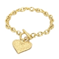 Hip hop punk style golden heart pendant bracelet with T-bar clasp and embossed pattern - Gold Bracelet (KB113930-Z)