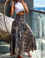 Detail van bohemien rok met hoge taille, lichtgewicht vallende stof en vintage printpatroon - S / Marineblauw