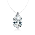 Pear-cut moissanite pendant on invisible fishing line necklace with silver mounting - 1 ct / Teardrop (Moissanite)