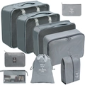 7-piece grey travel organizer set with mesh cubes and laundry bags in polyester - Cosmetic & Digital 9-Piece Set / Gray