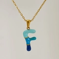 Blue gradient enamel letter F pendant necklace on a gold chain for women - Blue Gradient Enamel Letter F