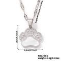 Detail view of silver paw pendant with white zircon stones and 40+5cm chain specs - Silver Paw Print / Silver