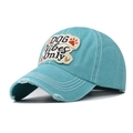 Detail of light blue washed cotton baseball cap with DOG Vibes Only embroidery - Adjustable / Mint Green