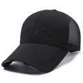 Casquette de baseball de sport en maille noire avec logo montagne brodé et visière longue - Réglable / Noir avec broderie noire