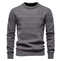 Close-up of men's dark grey crew neck sweater showing detailed knit texture and ribbing - S / Dark Gray