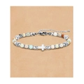 Bohemian style pink zebra stone beaded bracelet with a silver polished cross charm - Cross Pendant Style / With Card / Amazonite