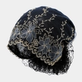 Turbante in pizzo traspirante da donna con ricami dorati e dettagli floreali - Taglia unica / Blu navy