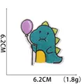 Cartoon blue dinosaur embroidery patch with purple balloon, 6.2cm iron-on applique for bags - No. 9 (Blue Dinosaur with Balloon)