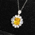 Detailed macro view of floral pendant with square yellow stone and white gemstones - Yellow Zirconia Pendant (No Chain)