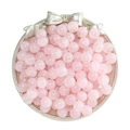 Pink round glass beads for DIY jewelry displayed in a decorative silver bow plate - Floral Opaline Pink Beads