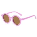 Pink round frame sunglasses for kids with protective brown lenses for outdoor UV protection - Purple Frame