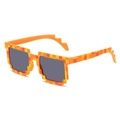 Unisex mosaic pixel sunglasses with orange checkered frame and grey UV lenses - Orange Grid
