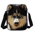 Black crossbody bag with realistic Siberian Husky 3D animal print and adjustable strap - Husky