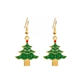 Detailed view of green enamel Christmas tree earrings with gold finish and ear hooks - Green Enamel Tree with Gold Dots
