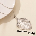 Polished silver leaf pendant necklace in 304 stainless steel with organic vein textures - S1079-Silver Color
