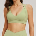 Matcha-grünes Yoga-Set mit Sport-BH mit V-Ausschnitt und V-Taille Leggings - S / Bohnengrün