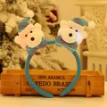 Blue LED Christmas headband with two glowing plush bears wearing tiny Santa hats - S3-8 Striped Cloth LED Bear Double Headband