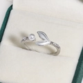Silver open ring featuring a mermaid tail design with two pearls and zircon accents - Mermaid Tail Double Artificial Pearls (Platinum Color 20)
